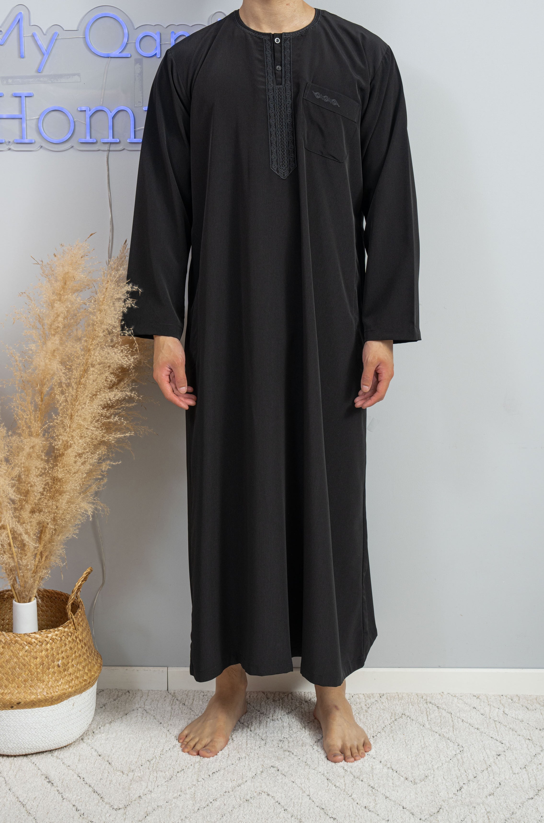 Qamis Homme Long Djellaba Caftan Musulman – Manches Longues Coton Lin Grande Taille Avec Poches – Style Ethnique Marocain/Pakistanais