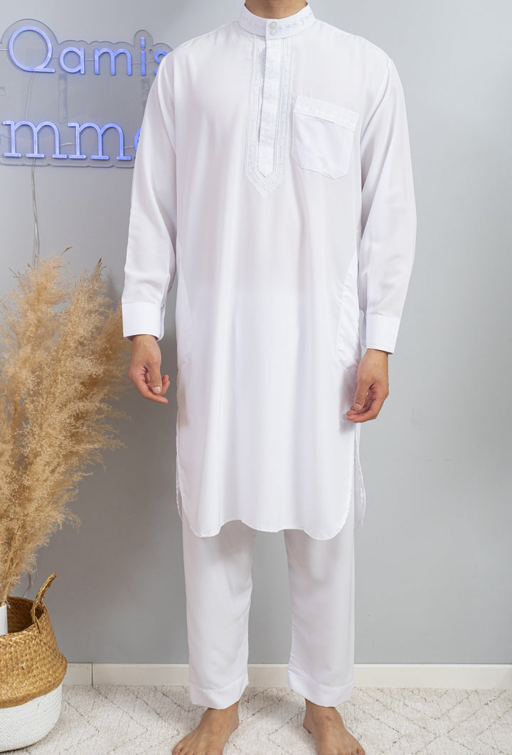 Qamis pakistanais blanc pur avec pantalon