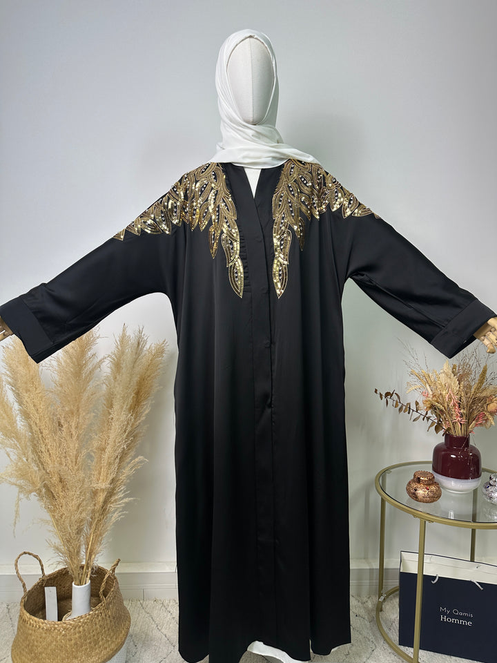 Abaya Kimono Amani – Luxuskollektion – High-End-Abaya – Schwarz