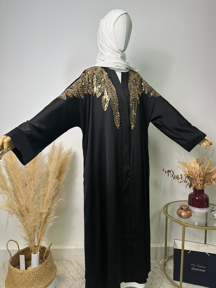 Abaya Kimono Amani – Luxuskollektion – High-End-Abaya – Schwarz