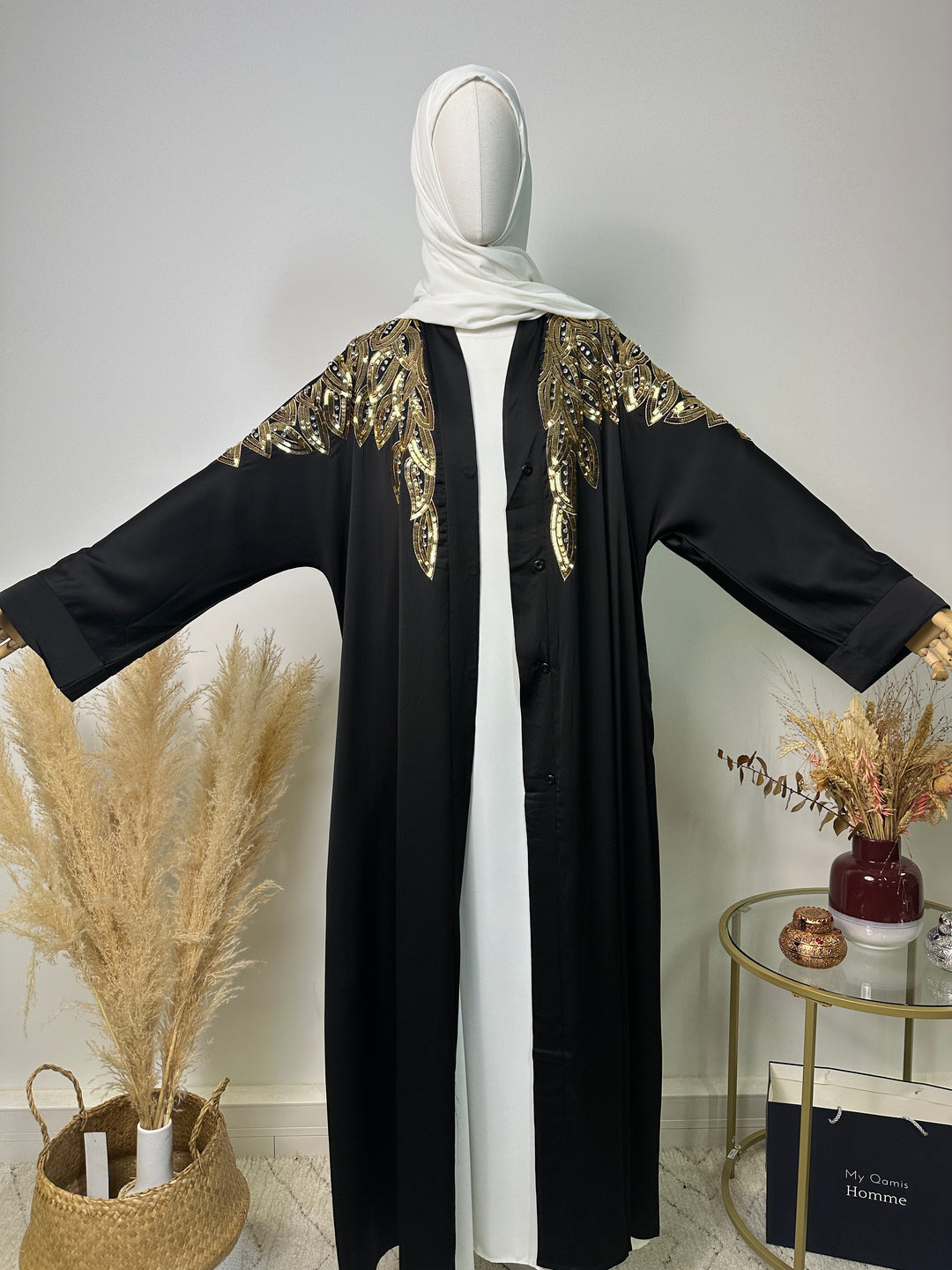 Abaya Kimono Amani – Luxuskollektion – High-End-Abaya – Schwarz