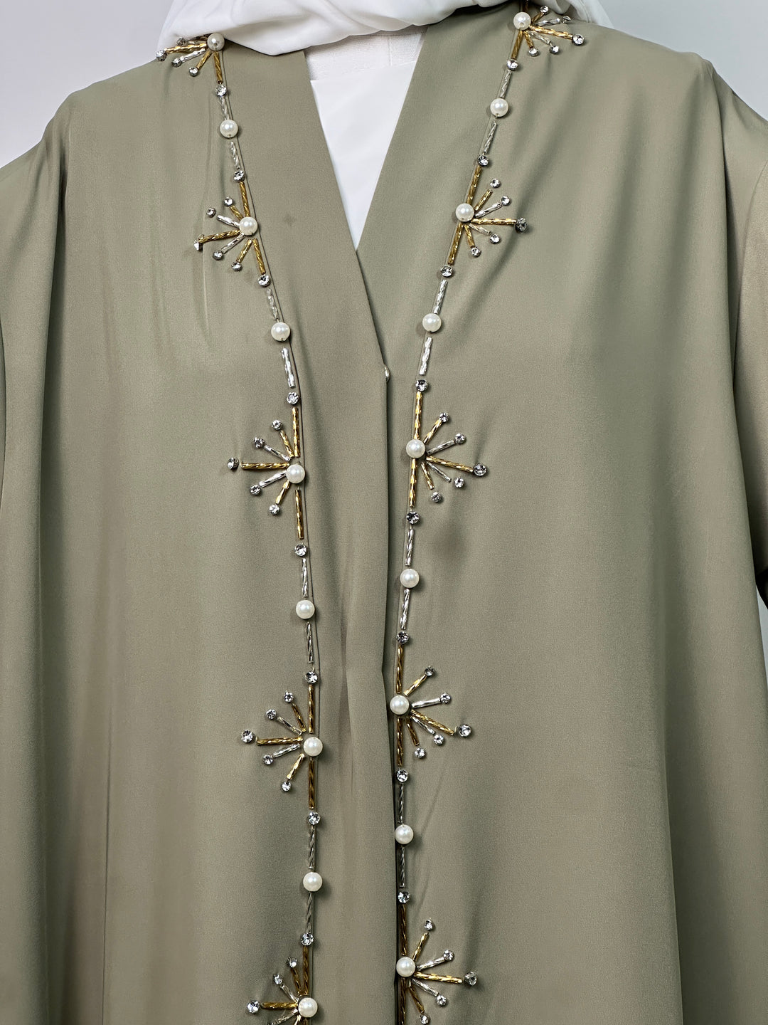 Abaya Kimono Fatima – Luxuskollektion – High-End-Abaya – Oliv-Khaki