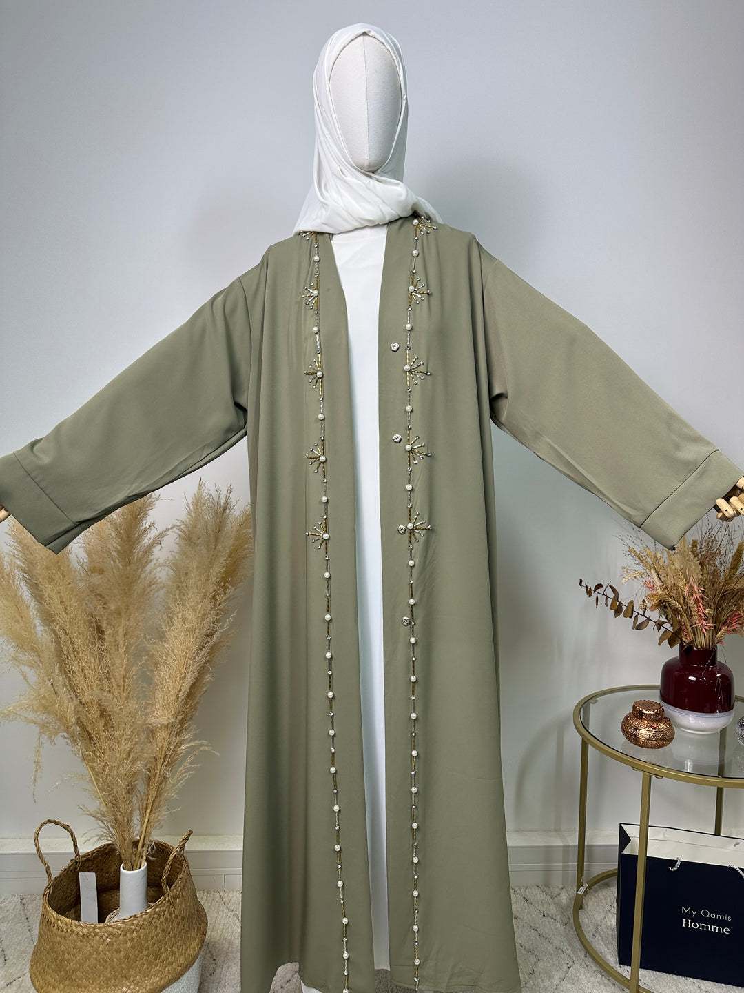 Abaya Kimono Fatima - Luxury Collection - Abaya haut de gamme - Olive Kaki