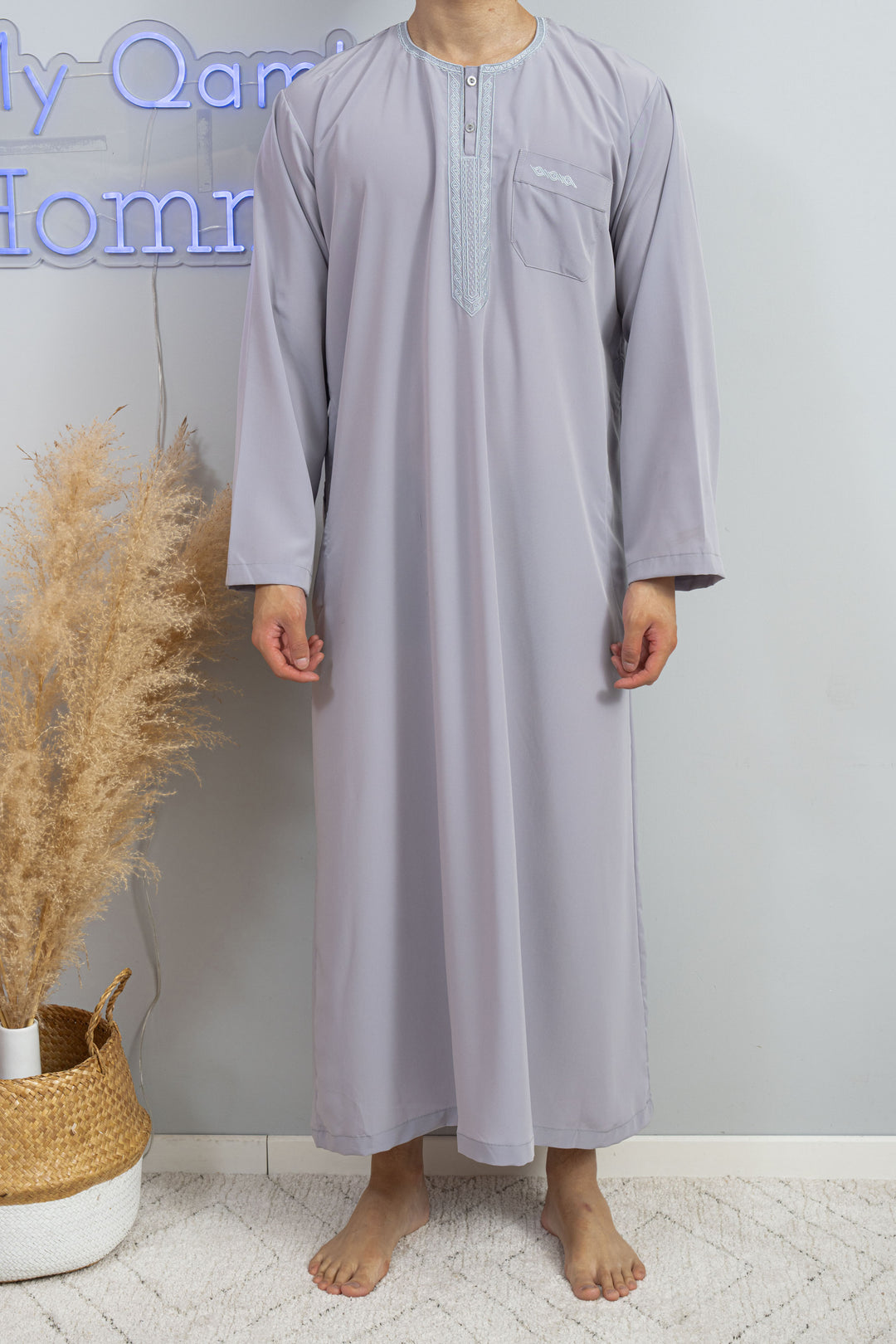 Qamis manche longue gris marocain de face