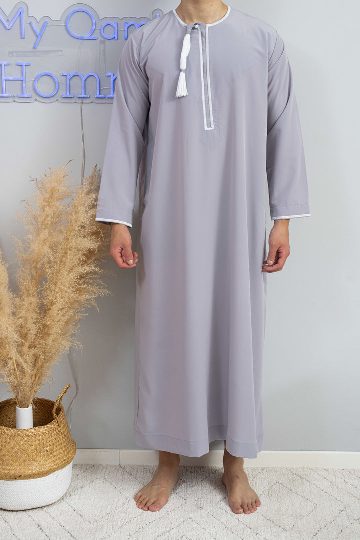 Qamis omanais al emad gris pour homme