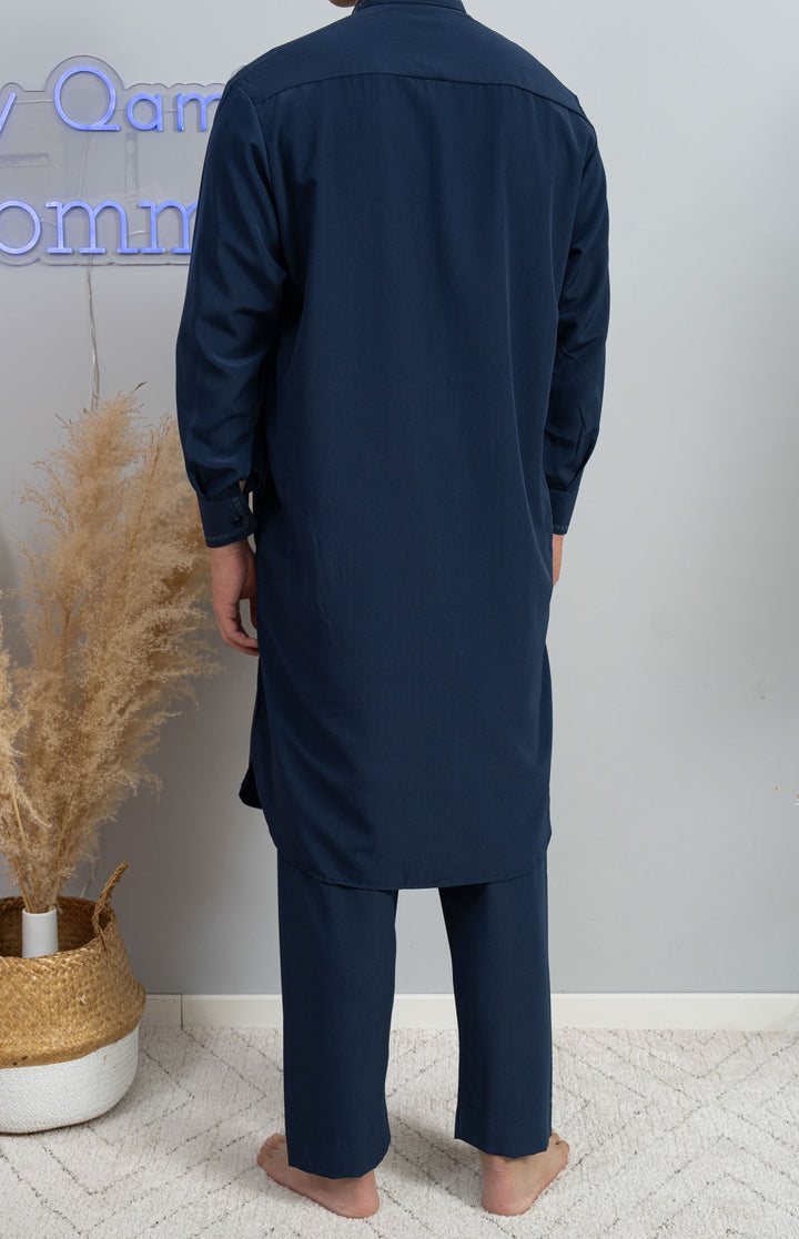 Ensemble qamis pakistanais al emad bleu marine de dos