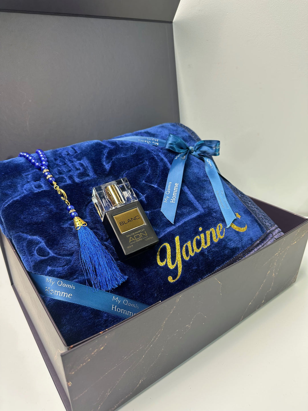 coffret tapis de prière  bleu cadeau aîd et ramadan