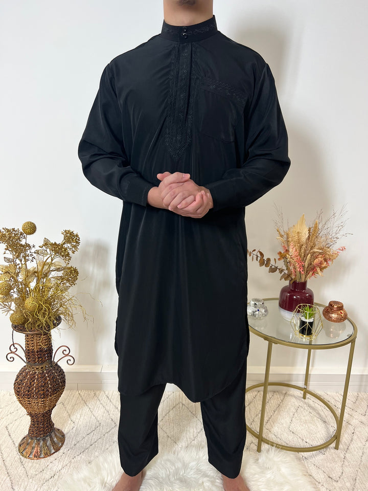 Two Piece Pakistani Qamis Set - Black - kamis - abaya man