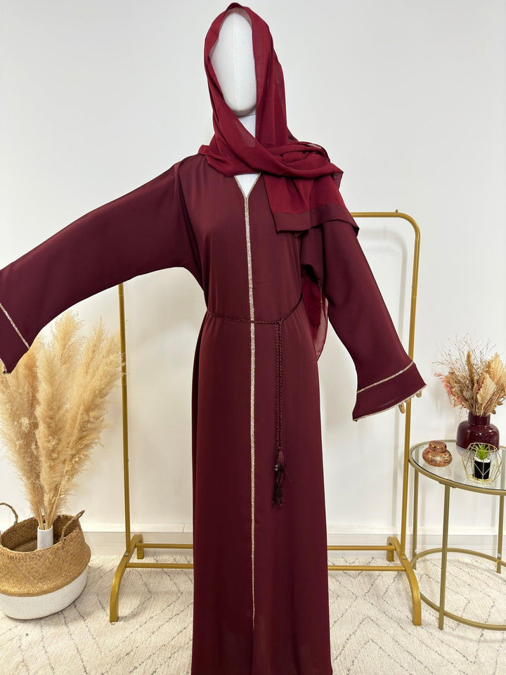 Ensemble Abaya Yasmin avec Hijab - Rouge - Made in UAE - My Qamis Homme