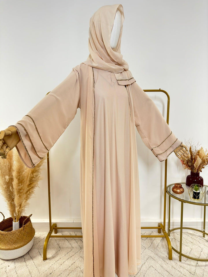 Ensemble Abaya Zahra avec Hijab - Beige - Made in UAE - My Qamis Homme