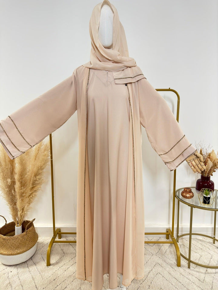 Ensemble Abaya Zahra avec Hijab - Beige - Made in UAE - My Qamis Homme