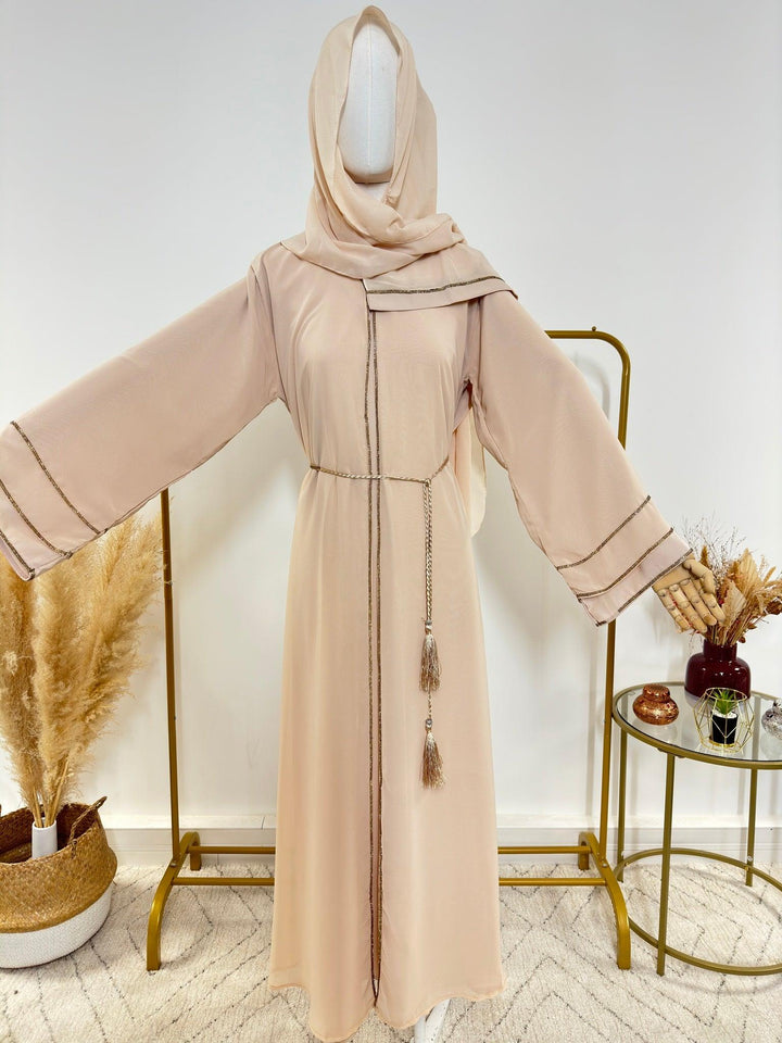 Ensemble Abaya Zahra avec Hijab - Beige - Made in UAE - My Qamis Homme