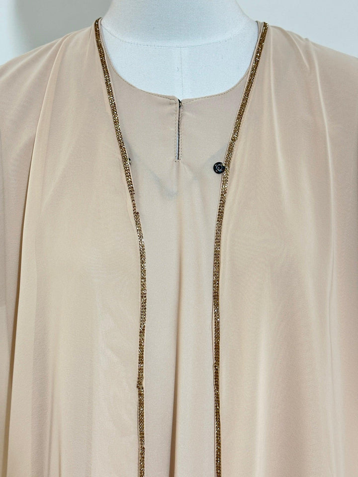 Ensemble Abaya Zahra avec Hijab - Beige - Made in UAE - My Qamis Homme