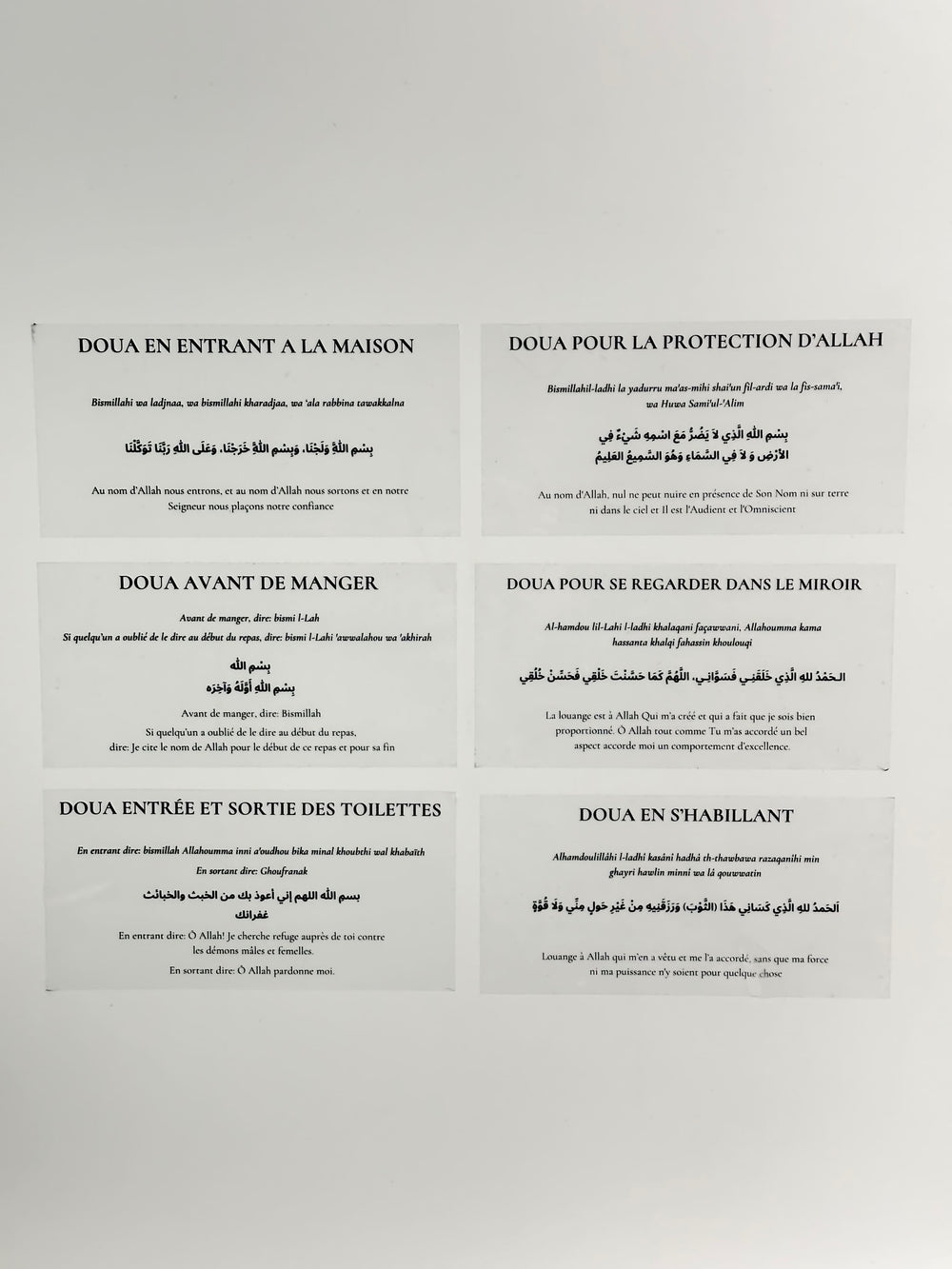 6 lot d'autocollant d'invocations islamique doua