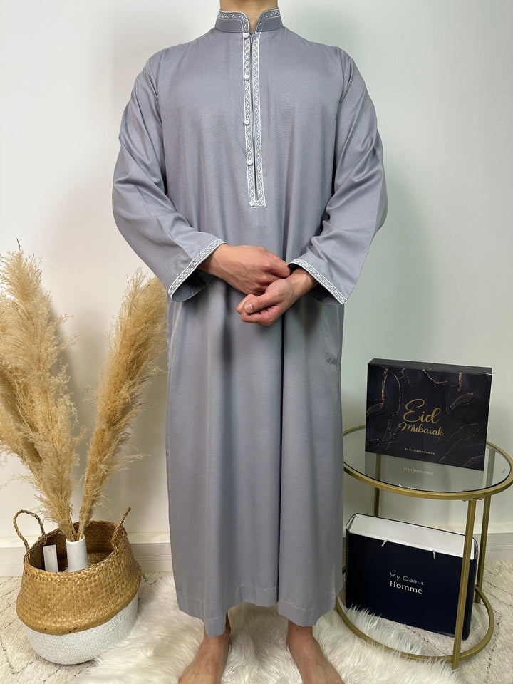 Qamis Bahreïni avec col - Gris - Al Emad - My Qamis Homme