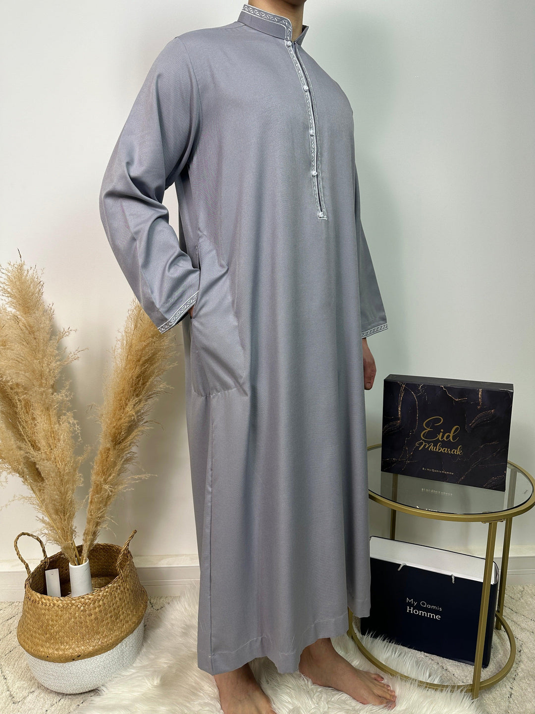 Qamis Bahreïni avec col - Gris - Al Emad - My Qamis Homme