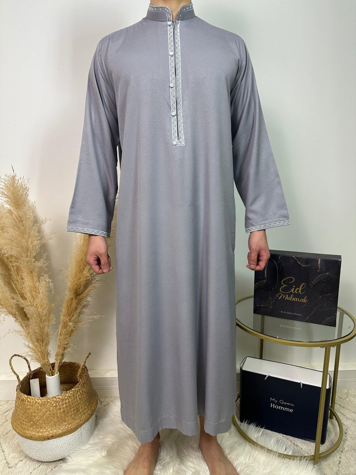 Qamis Bahreïni avec col - Gris - Al Emad - My Qamis Homme