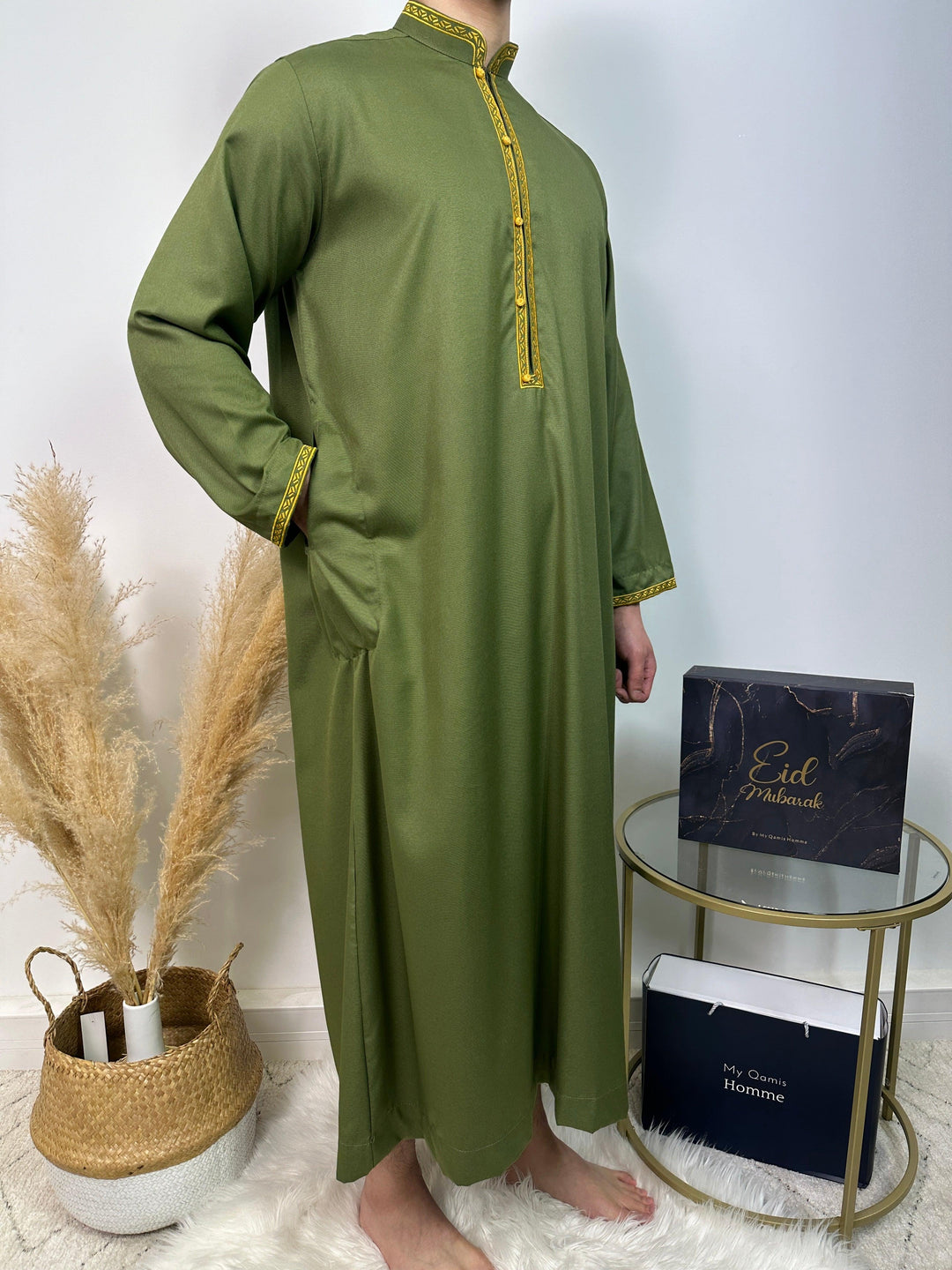 Qamis Bahreïni avec col - Kaki - Al Emad - My Qamis Homme