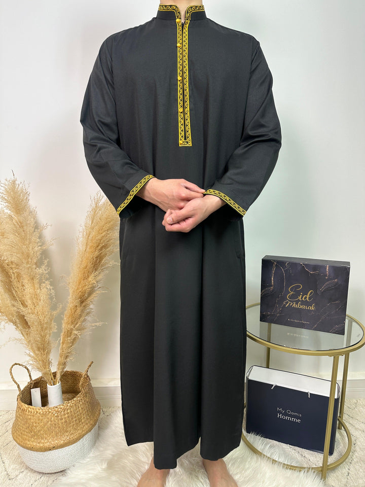 Qamis Bahreïni avec col - Noir - Al Emad - My Qamis Homme