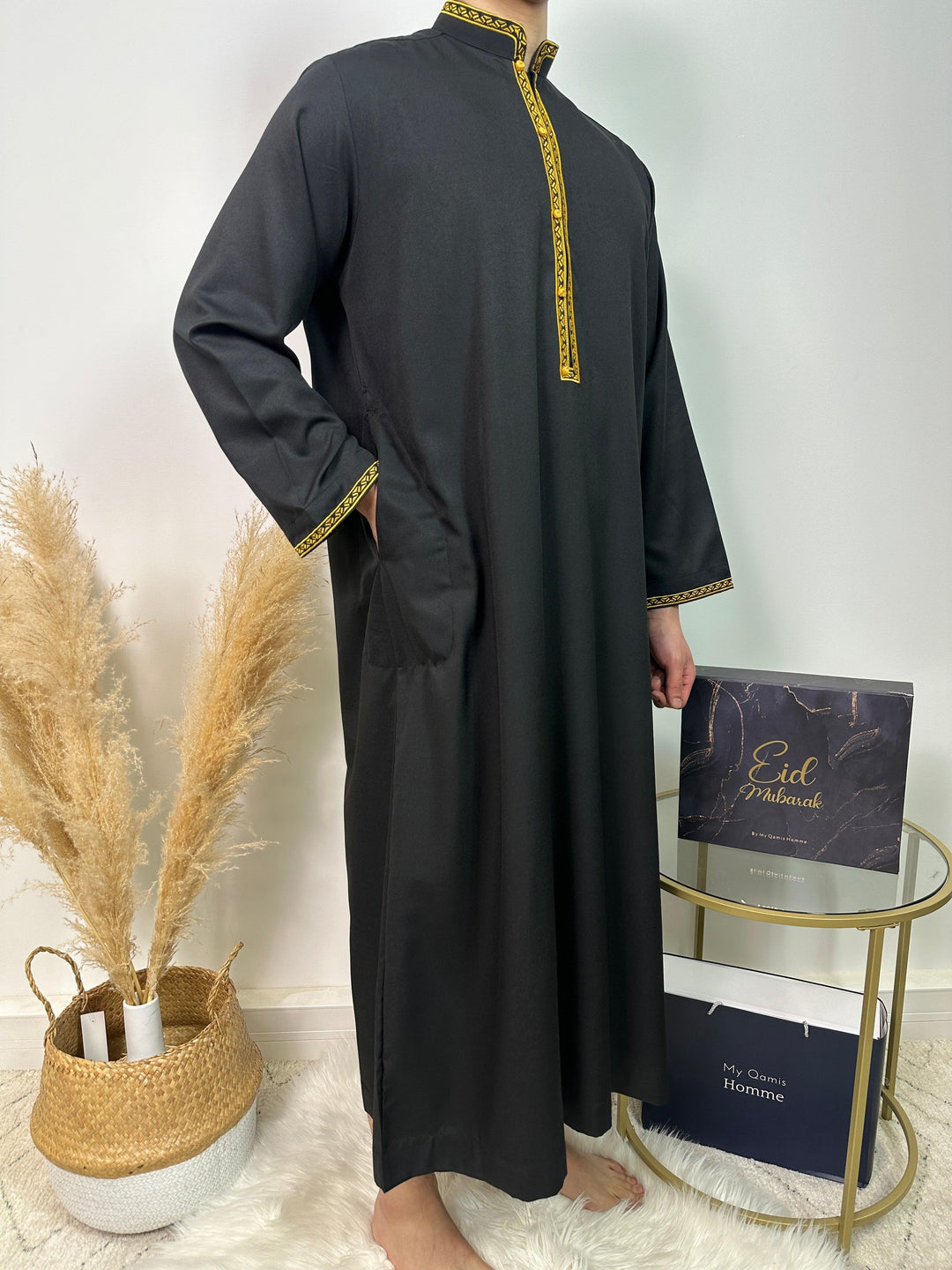 Qamis Bahreïni avec col - Noir - Al Emad - My Qamis Homme