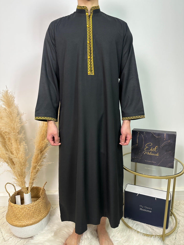 Qamis Bahreïni avec col - Noir - Al Emad - My Qamis Homme