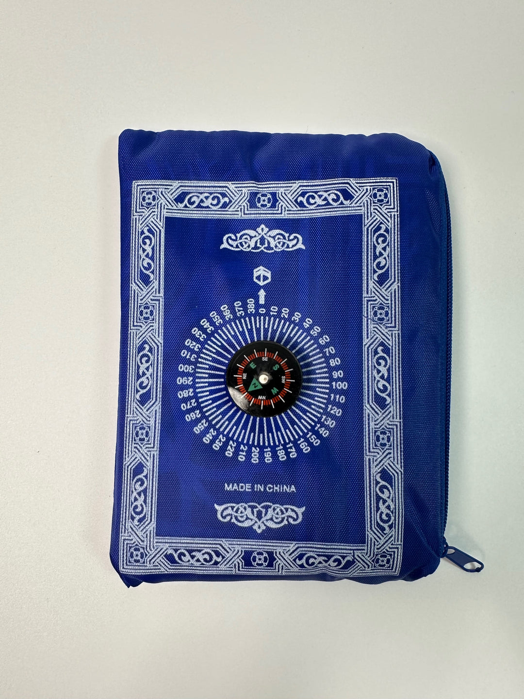 tapis de prière de poche bleu royal avec boussole intégré