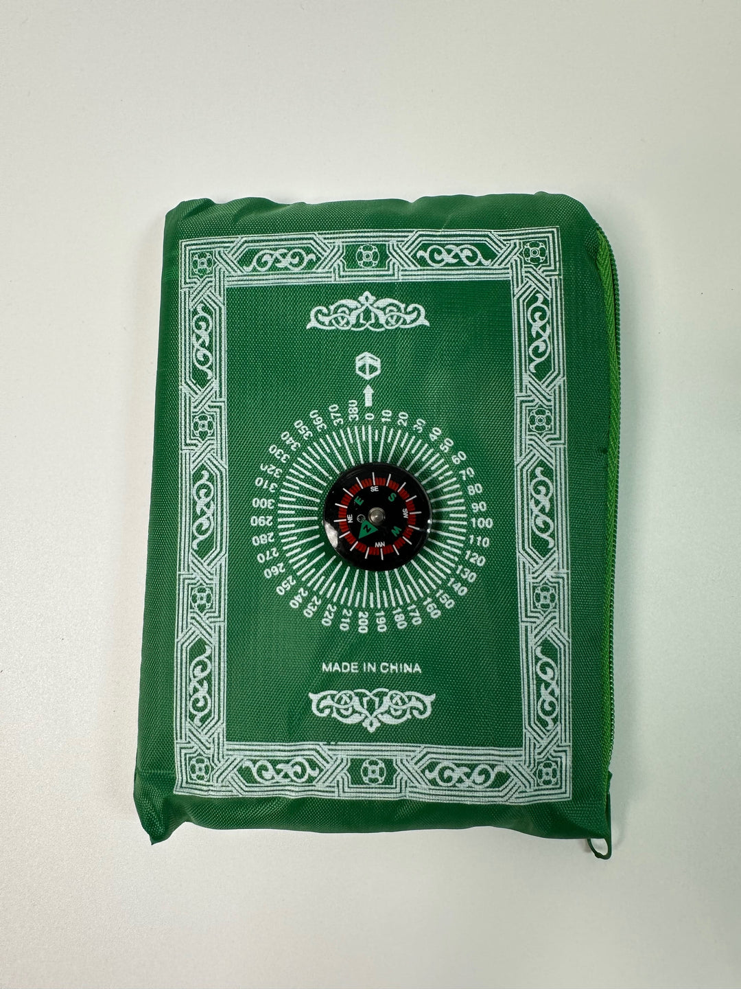 tapis de prière de poche vert avec boussole intégré