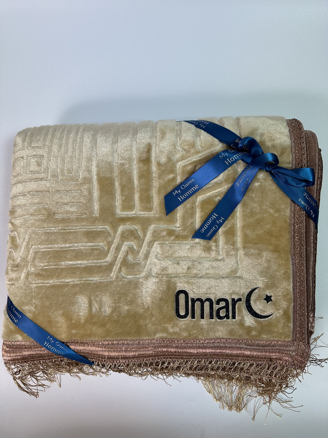 tapis de prière personnalisé avec ruban camel