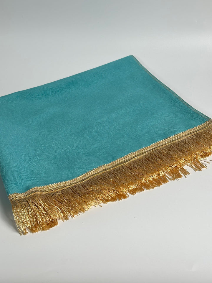 Tapis de prière turquoise avec froufrou doré