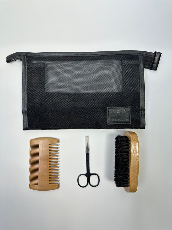 Kit de soins pour barbe avec trousse à toilette avec peigne, ciseaux et brosse a barbe