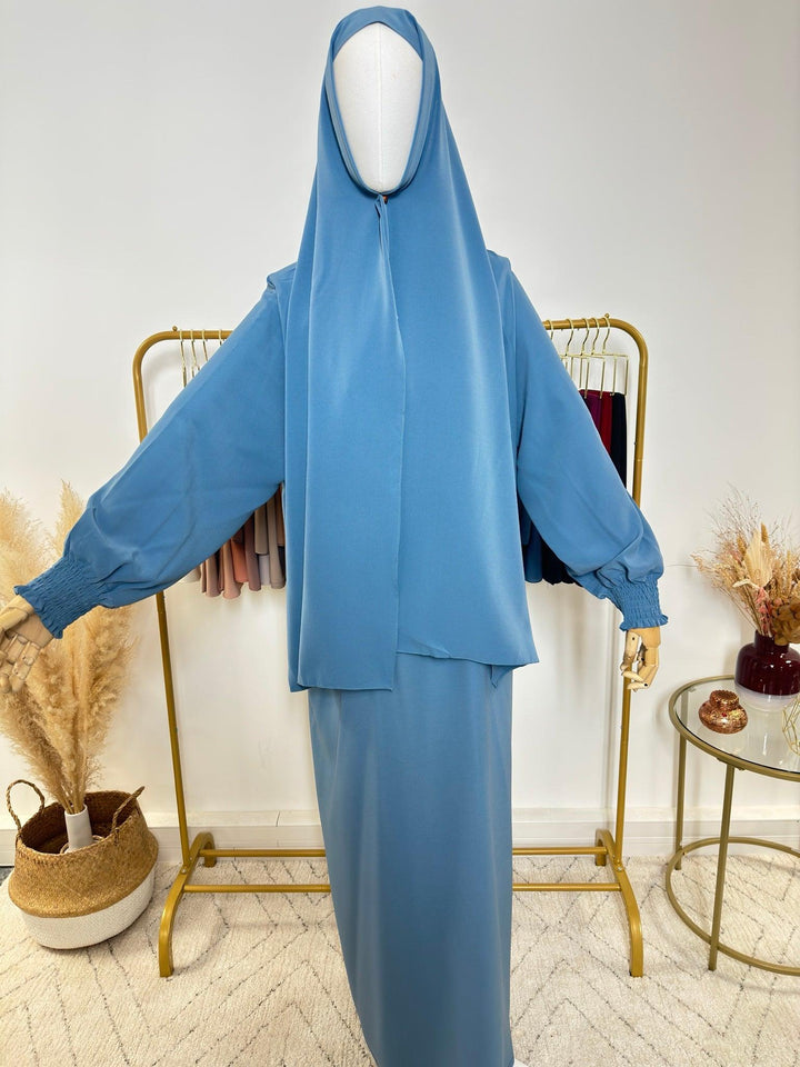 Abaya avec hijab intégré en Soie de Médine - Bleu - My Qamis Homme