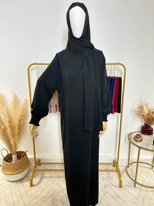 Abaya avec hijab intégré en Soie de Médine - Noir - My Qamis Homme
