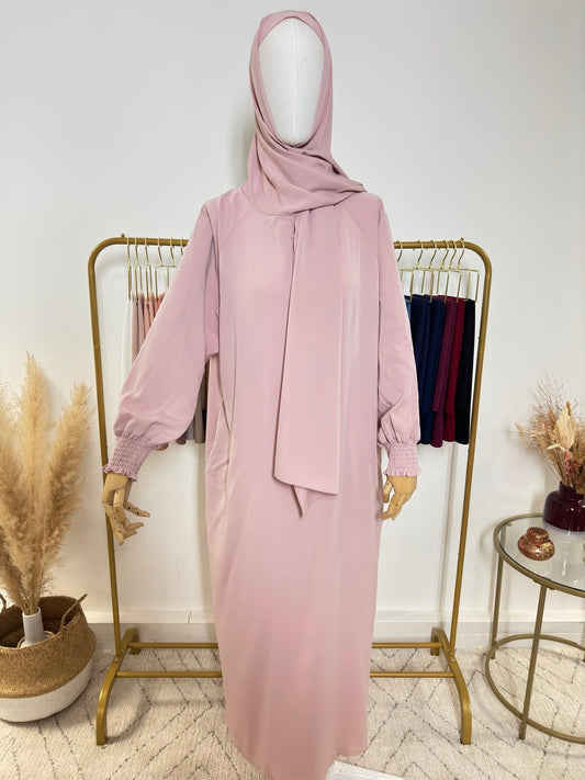 Abaya avec hijab intégré en Soie de Médine - Rose - My Qamis Homme