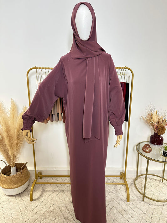 Abaya avec hijab intégré en Soie de Médine - Violet - My Qamis Homme