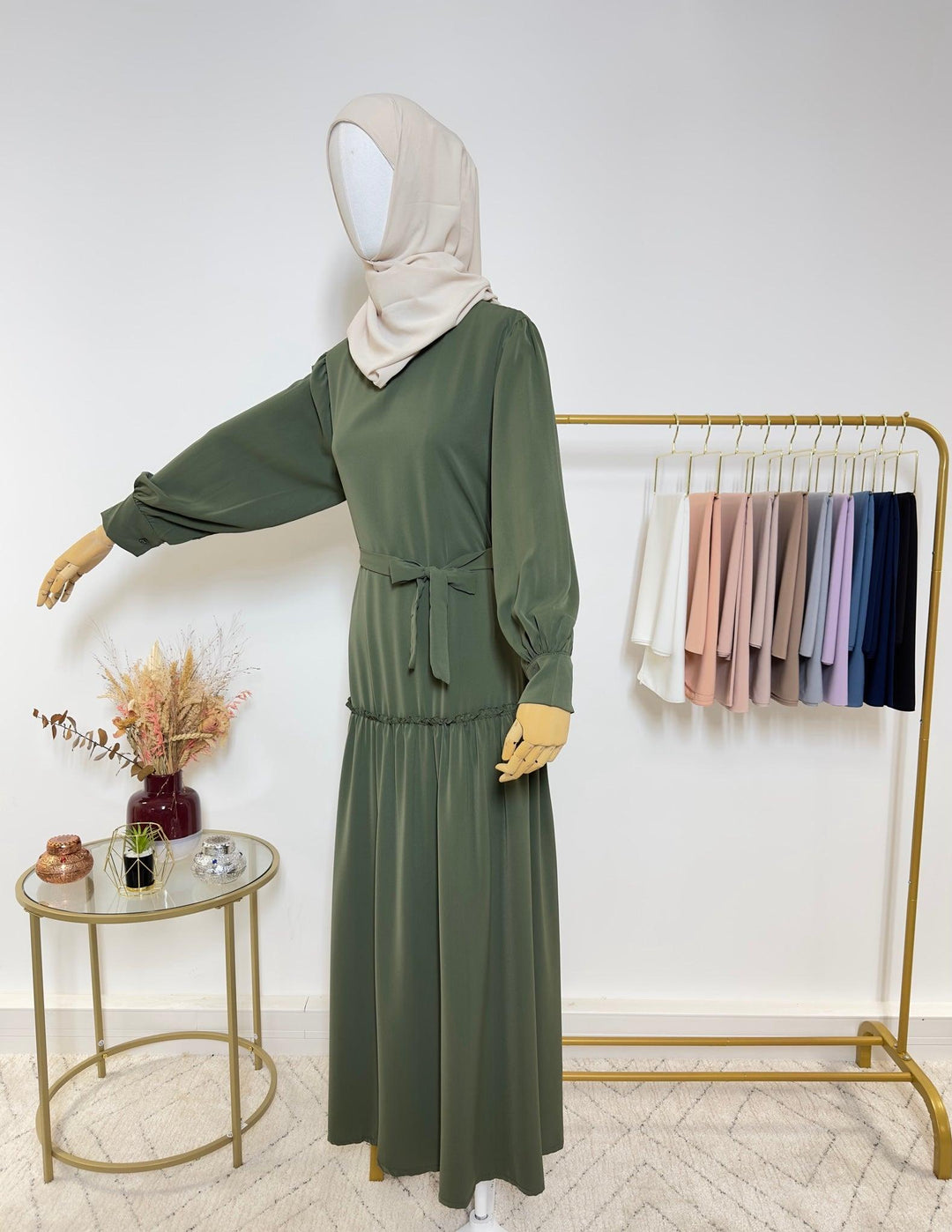 Abaya Maria avec ceinture à nouer - Vert Kaki - My Qamis Homme