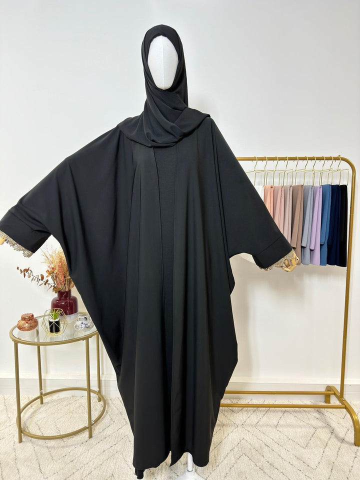 Ensemble Abaya Kimono 2 pièces - Aicha – Noir + Noir - My Qamis Homme