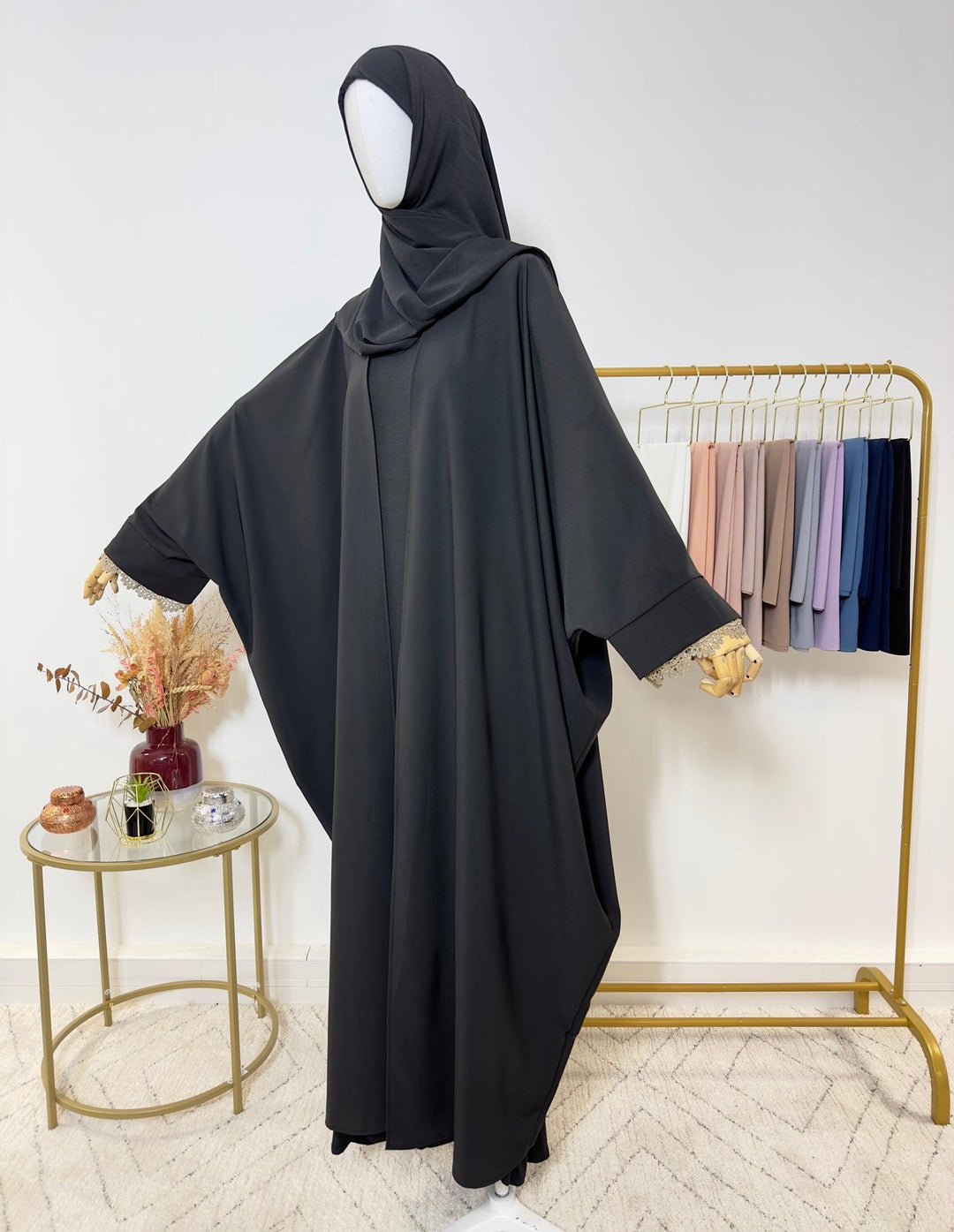 Ensemble Abaya Kimono 2 pièces - Aicha – Noir + Noir - My Qamis Homme