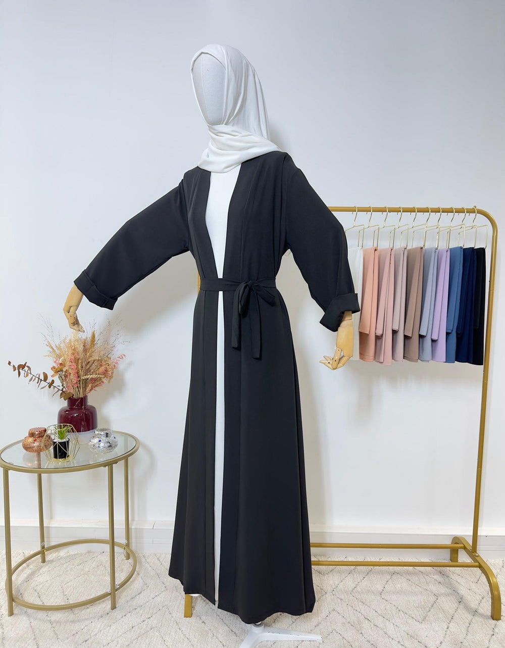 Ensemble Abaya Kimono 2 pièces - Alya – Noir + Blanc - My Qamis Homme