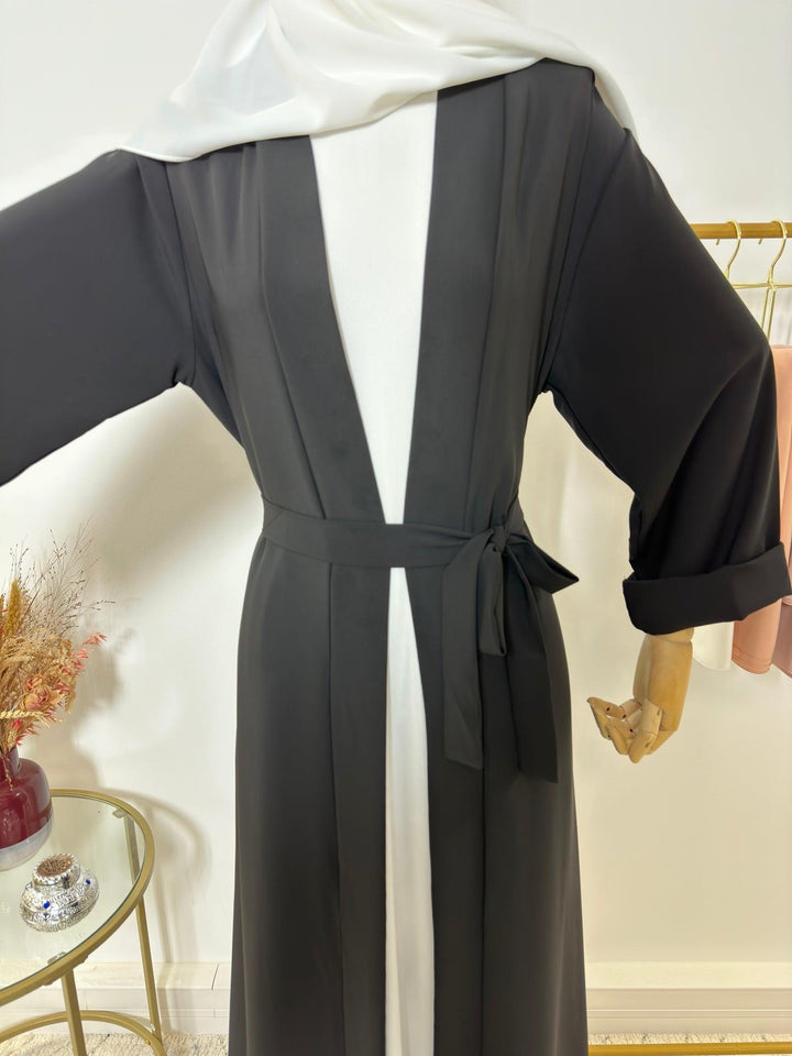 Ensemble Abaya Kimono 2 pièces - Alya – Noir + Blanc - My Qamis Homme