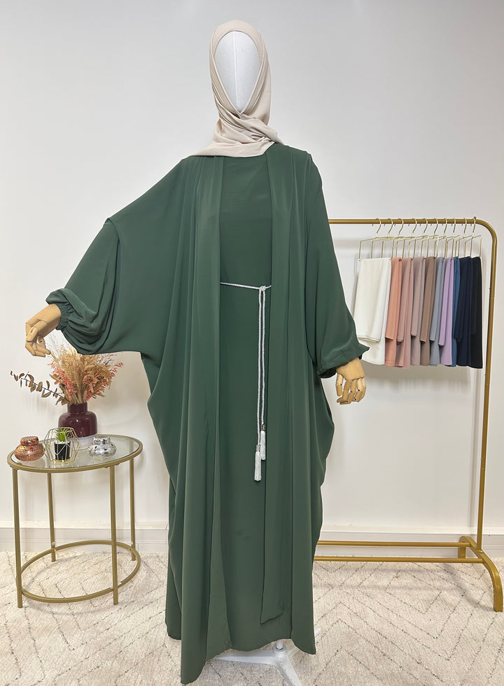 Ensemble Abaya Kimono 2 pièces - Sarah - Vert Kaki - My Qamis Homme