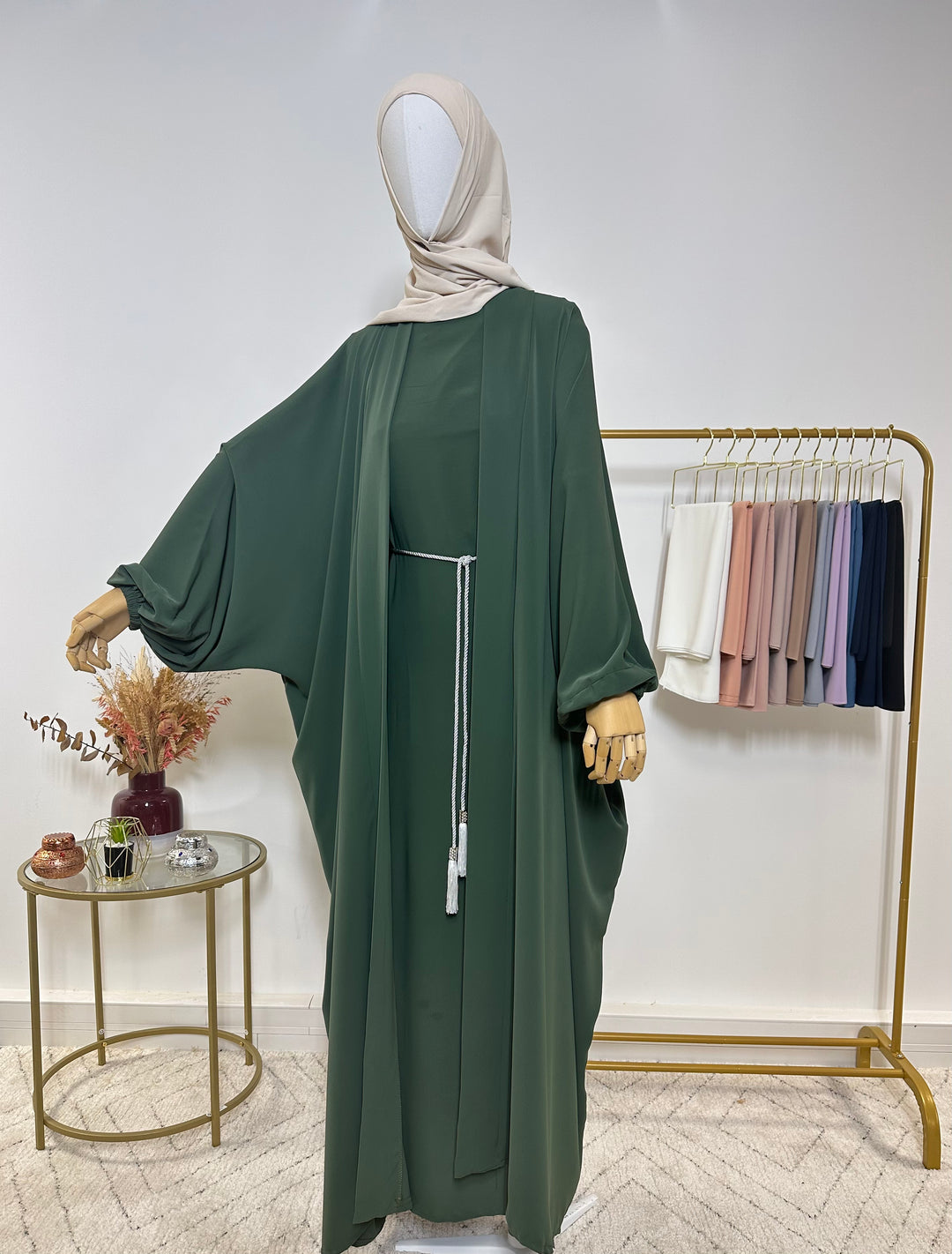 Ensemble Abaya Kimono 2 pièces - Sarah - Vert Kaki - My Qamis Homme