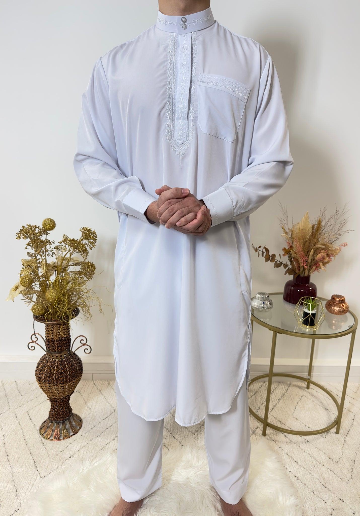 Ensemble Qamis Pakistanais deux pièces - Blanc bleuté - My Qamis Homme