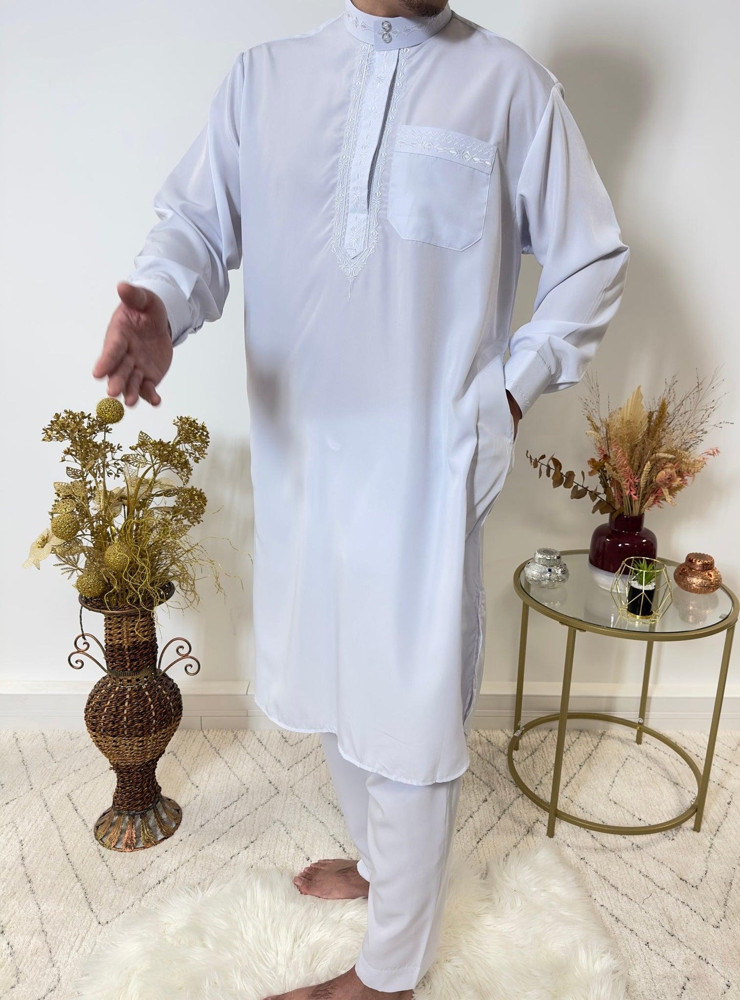 Ensemble Qamis Pakistanais deux pièces - Blanc bleuté - My Qamis Homme
