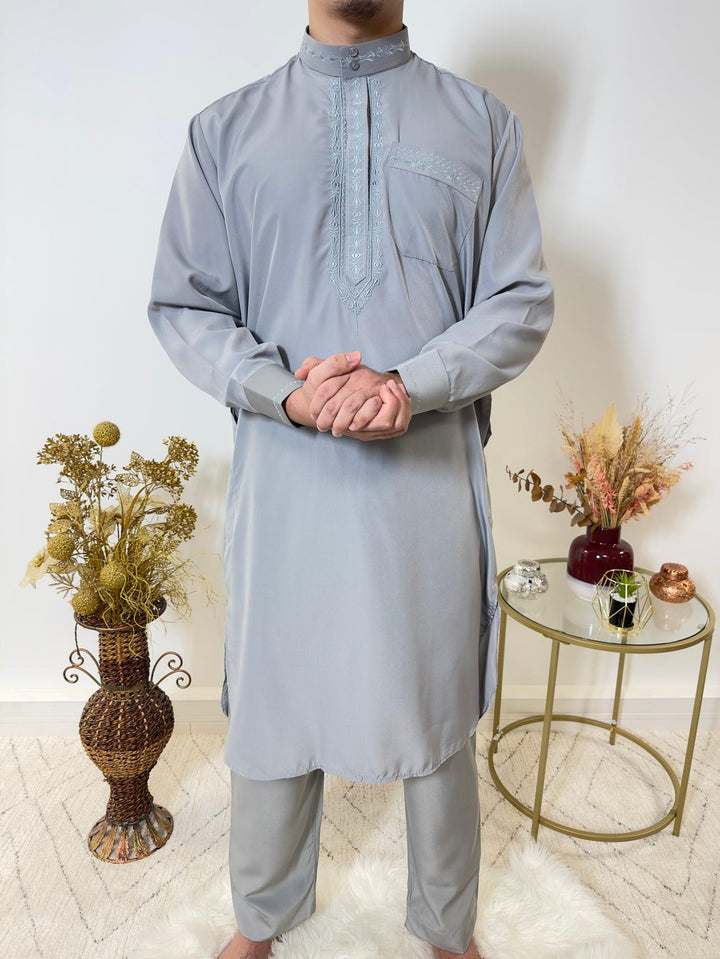 Ensemble Qamis Pakistanais deux pièces - Gris - My Qamis Homme