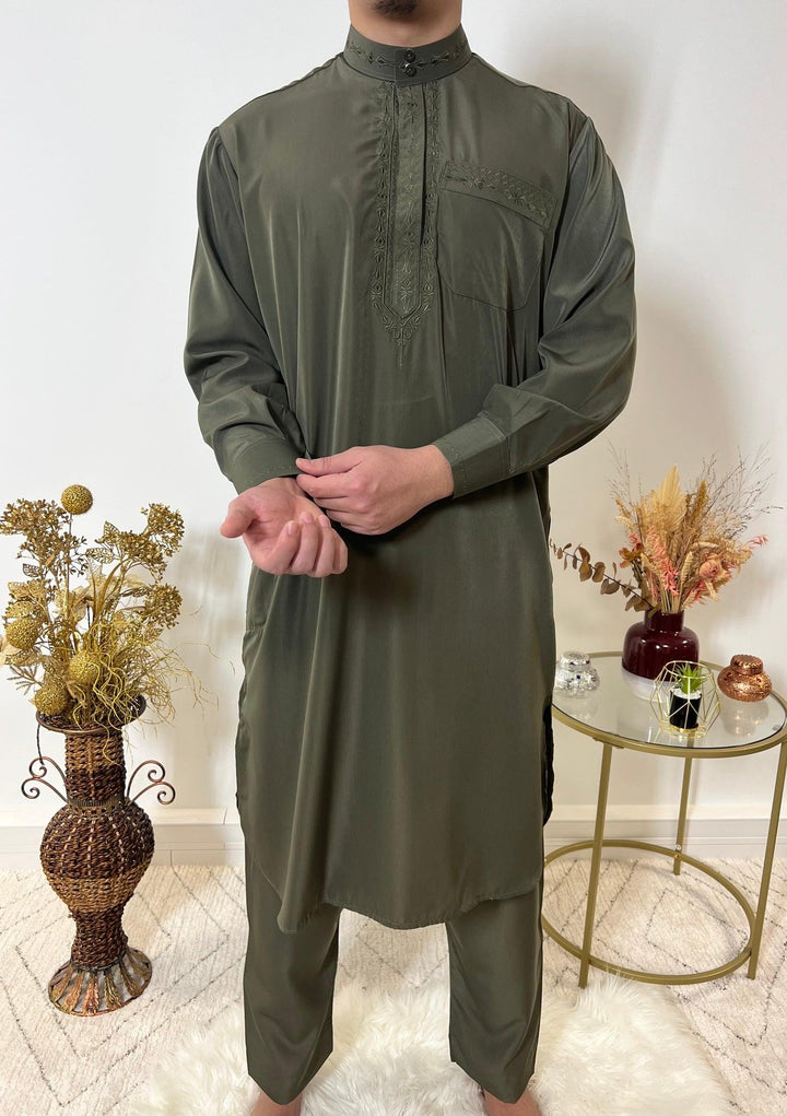 Ensemble Qamis Pakistanais deux pièces - Kaki - My Qamis Homme