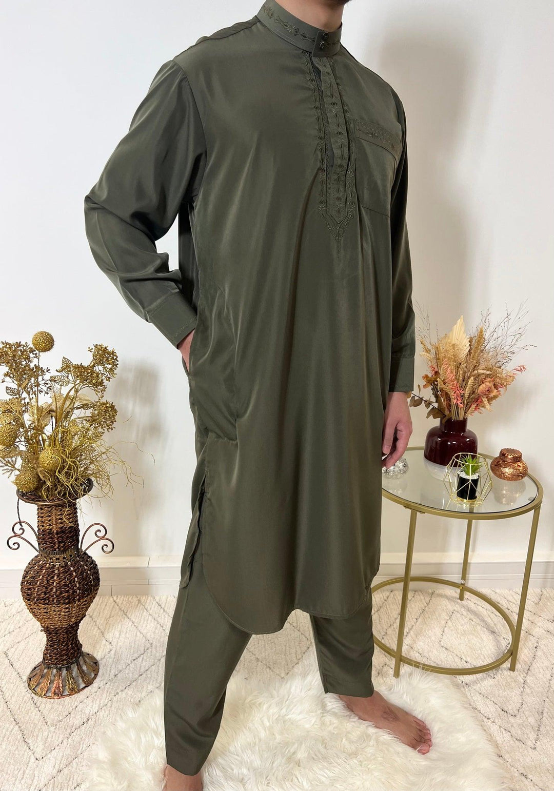 Ensemble Qamis Pakistanais deux pièces - Kaki - My Qamis Homme