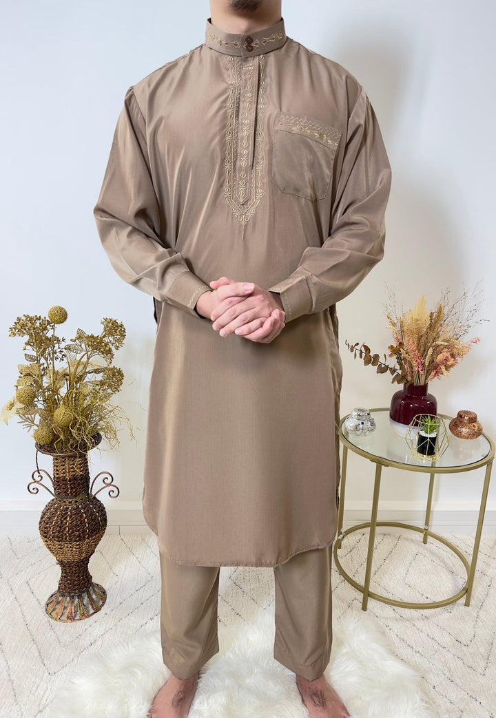 Ensemble Qamis Pakistanais deux pièces - Taupe - My Qamis Homme