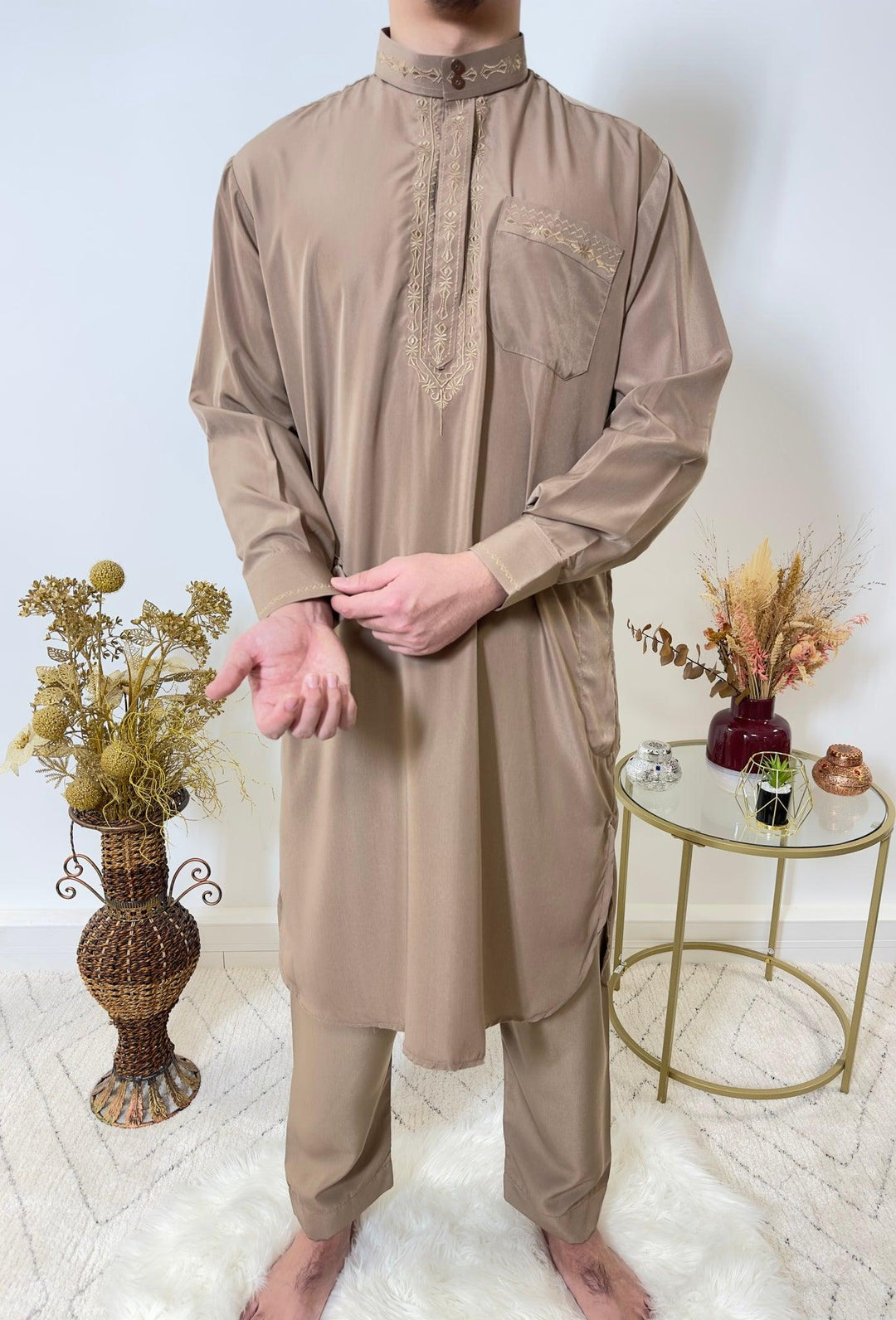 Ensemble Qamis Pakistanais deux pièces - Taupe - My Qamis Homme