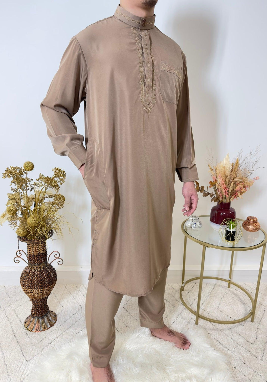 Ensemble Qamis Pakistanais deux pièces - Taupe - My Qamis Homme