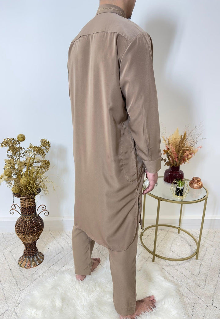 Ensemble Qamis Pakistanais deux pièces - Taupe - My Qamis Homme